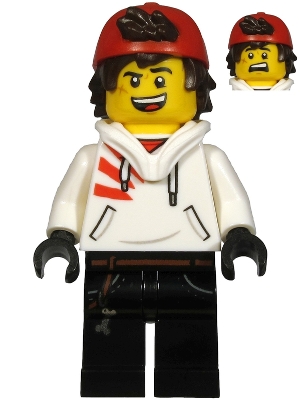 LEGO Jack Davids - White Hoodie with Backwards Cap and Hood Folded Down (Open Mouth Smile / Scared) minifigure