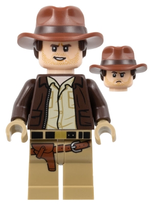 LEGO Indiana Jones - Dark Brown Jacket, Reddish Brown Dual Molded Hat with Hair, Dark Tan Hands minifigure