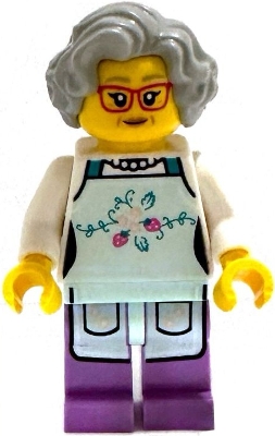 LEGO Nonna / Fishmonger - Light Aqua Apron, Light Bluish Gray Wavy Hair minifigure