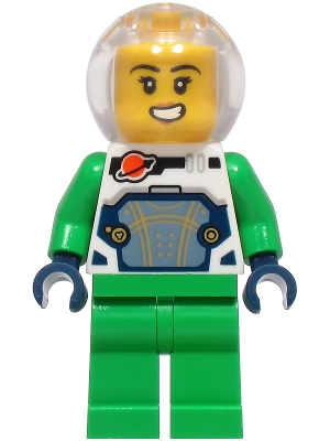 LEGO Astronaut - Female, White Spacesuit with Bright Green Arms, Bright Green Legs, Trans-Clear Fishbowl Helmet minifigure