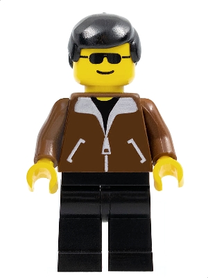 LEGO Jacket Brown - Black Legs, Black Male Hair minifigure