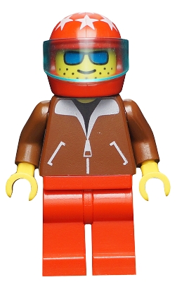LEGO Jacket Brown - Red Legs, Red Helmet 7 White Stars, Trans-Light Blue Visor, Blue Sunglasses minifigure
