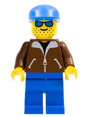 LEGO Jacket Brown - Blue Legs, Blue Sunglasses, Blue Cap minifigure