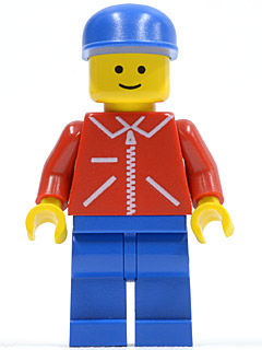 LEGO Jacket Red with Zipper - Red Arms - Blue Legs, Blue Cap minifigure