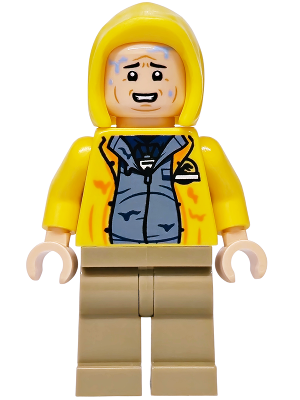 LEGO Dennis Nedry - Jurassic Park Logo on Back, Hood minifigure jw143