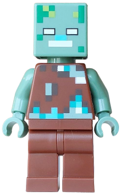 LEGO Drowned Zombie - Dark Brown, Dark Turquoise, Green, Sand Green, White, Medium Azure Pixelated Vest minifigure min281