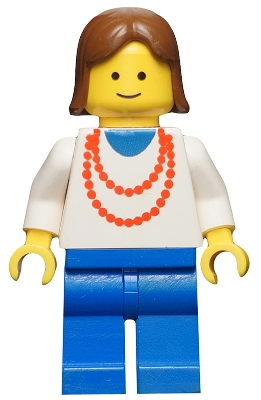 LEGO Necklace Red - Blue Legs, Brown Female Hair minifigure