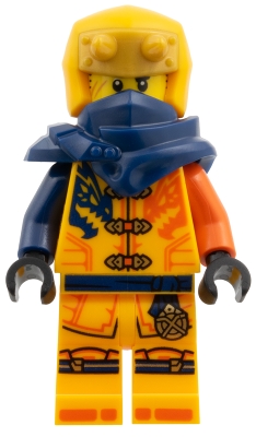 LEGO Arin - Shirt with Dark Blue and Reddish Orange Dragons, Hood with Horns minifigure
