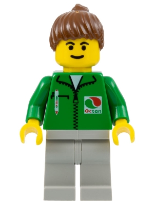 LEGO Octan - Green Jacket with Pen, Light Gray Legs, Brown Ponytail Hair minifigure
