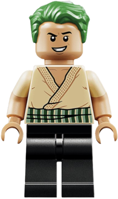 LEGO Roronoa Zoro - Tan Shirt, Hair, Open Mouth Scowl / Open Mouth Grin minifigure op045