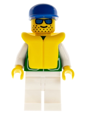 LEGO Jacket Green with 2 Large Pockets - White Legs, Blue Cap, Life Jacket minifigure