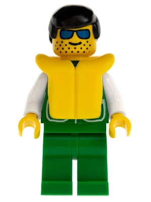 LEGO Jacket Green with 2 Large Pockets - Green Legs, Black Male Hair, Life Jacket minifigure