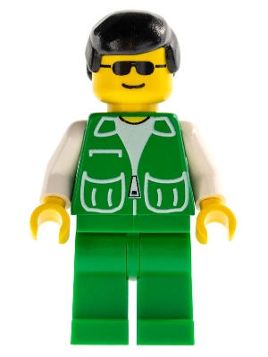 LEGO Jacket Green with 2 Large Pockets - Green Legs, Black Male Hair minifigure