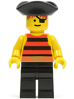 LEGO Pirate Red / Black Stripes Shirt, Black Legs, Black Pirate Triangle Hat minifigure