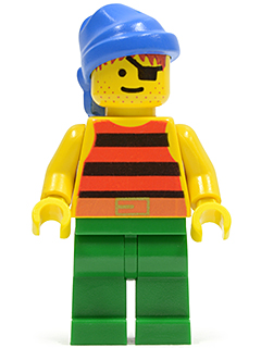 LEGO Pirate Red / Black Stripes Shirt, Green Legs, Blue Bandana minifigure