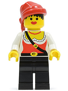 LEGO Pirate Female, Black Legs, Red Bandana minifigure