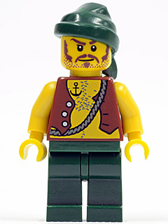 LEGO Pirate Vest and Anchor Tattoo, Dark Green Legs, Dark Green Bandana, Brown Moustache minifigure