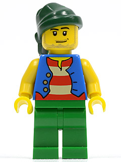 LEGO Pirate Blue Vest, Green Legs, Dark Green Bandana, Smirk and Stubble Beard minifigure