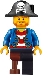 LEGO Pirate Blue Jacket, Black Leg with Peg Leg, Black Pirate Hat with Skull minifigure