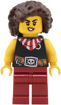 LEGO Pirate - Female, Black Top with Red and White Striped Bandana, Dark Red Legs, Dark Brown Hair minifigure pi200