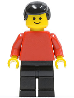 LEGO Plain Red Torso with Red Arms, Black Legs, Black Male Hair minifigure