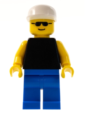 LEGO Plain Black Torso with Yellow Arms, Blue Legs, Sunglasses, White Cap minifigure
