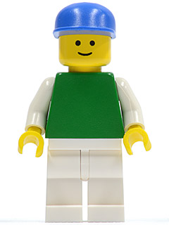 LEGO Plain Green Torso with White Arms, White Legs, Blue Cap minifigure