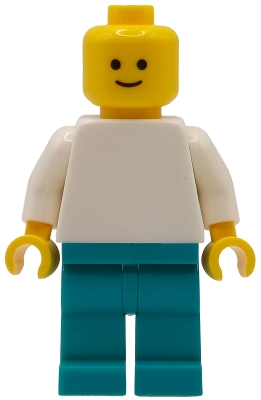 LEGO Plain White Torso, Dark Turquoise Legs, Standard Grin minifigure