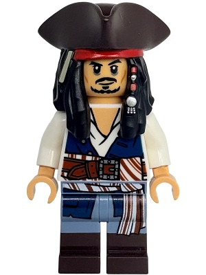 LEGO Captain Jack Sparrow - White Shirt, Dark Blue Plain Vest, Dark Brown Boots, Tricorne minifigure