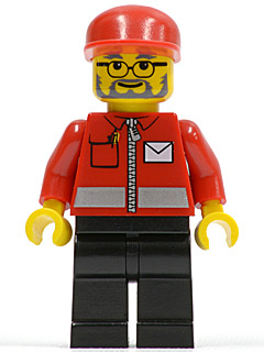 LEGO Post Office White Envelope and Stripe, Black Legs, Red Cap, Beard and Glasses minifigure