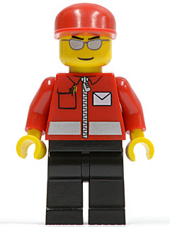 LEGO Post Office White Envelope and Stripe, Black Legs, Red Cap, Silver Sunglasses minifigure