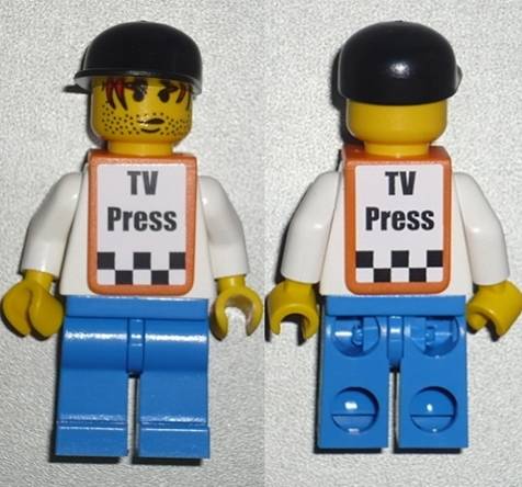 LEGO F1 - Cameraman - Red Hair, Orange Vest with Stickers minifigure