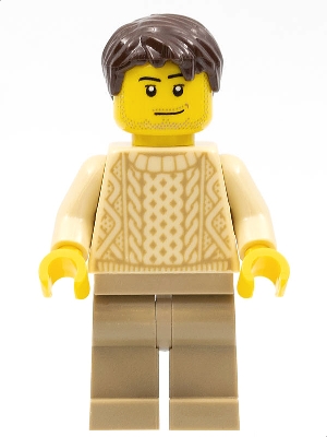LEGO Race Visitor - Male, Tan Knit Sweater, Dark Tan Legs, Dark Brown Short Tousled Hair, Stubble minifigure