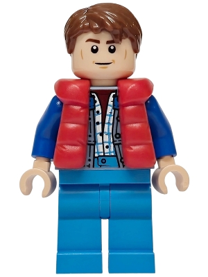 LEGO Marty McFly - Red Puffer Vest over Sand Blue Jacket, Blue Arms minifigure