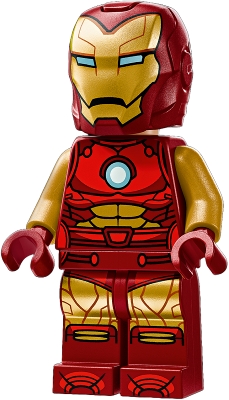 LEGO Iron Man - Dark Red and Gold Armor, Round Arc Reactor, Pearl Gold Arms, Helmet with Visor minifigure