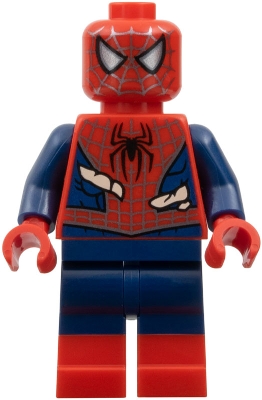 LEGO Spider-Man - Dark Blue Arms and Legs, Red Boots, Silver Webbing, Light Nougat Costume Tears minifigure