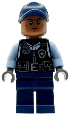 LEGO Security Guard Arkham Asylum - Male, Dark Blue Cap, Black Vest minifigure