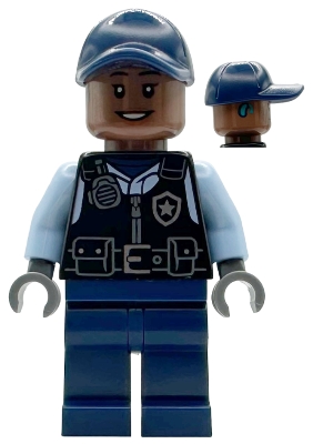 LEGO Security Guard Arkham Asylum - Female, Dark Blue Cap, Black Vest minifigure