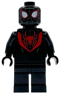 LEGO Spider-Man (Miles Morales) - Dark Bluish Gray Webbing on Head, Black Hands minifigure