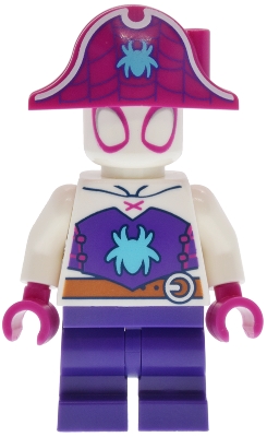 LEGO Ghost-Spider (Gwen Stacy) - Dark Purple Medium Legs, Magenta Pirate Hat, Medium Azure Spider Logo, Dark Orange Belt minifigure