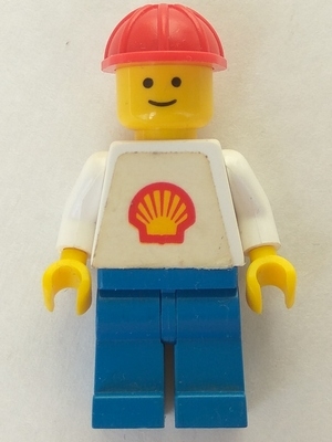 LEGO Shell - Classic - Blue Legs, Red Construction Helmet (Torso with Trapezoid Sticker) minifigure