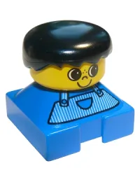 LEGO Duplo 2 x 2 x 2 Figure Brick, Blue Base, Striped Overalls, Black Hair, Large Eyes, Freckles on Nose minifigure