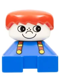 LEGO Duplo 2 x 2 x 2 Figure Brick, Blue Base with Suspenders, White Head with Freckles on Nose, Red Male Hair minifigure