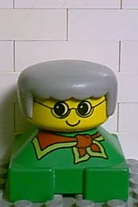 LEGO Duplo 2 x 2 x 2 Figure Brick, Grandmother, Green Base, Gray Hair, Yellow Face minifigure