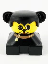LEGO Duplo 2 x 2 x 2 Figure Brick, Dog, Black Base with Collar, Black Hair with Ears, Yellow Dog face minifigure