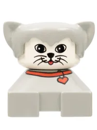 LEGO Duplo 2 x 2 x 2 Figure Brick, Cat, Light gray base with red collar, light gray hair, white face minifigure