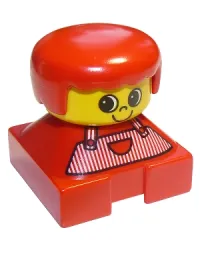 LEGO Duplo 2 x 2 x 2 Figure Brick, Red Base with Red Stripe Overalls, Red Hair, Large Eyes minifigure