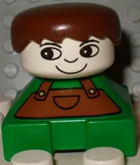 LEGO Duplo 2 x 2 x 2 Figure Brick, Green Base with Brown Overalls, Brown Hair, White Head minifigure