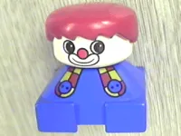 LEGO Duplo 2 x 2 x 2 Figure Brick, Clown, Blue Base with Button Suspenders, White Head, Red Male Hair minifigure