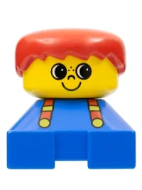 LEGO Duplo 2 x 2 x 2 Figure Brick, Blue Base with suspenders, yellow head with smile and freckles above nose, red male hair minifigure